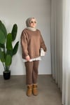 Çıma Detaylı Üç İplik Takım | Kahve