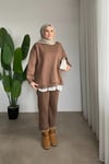 Çıma Detaylı Üç İplik Takım | Kahve