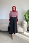 Çizgili Bilek Droplu Bluz | Bordo