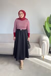 Çizgili Bilek Droplu Bluz | Bordo