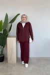 Kapüşonlu Taşlı Triko Takım | Bordo