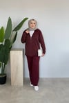 Kapüşonlu Taşlı Triko Takım | Bordo