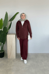Kapüşonlu Taşlı Triko Takım | Bordo