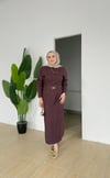 Kemer Detaylı Denim Elbise | Bordo