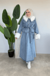 Kürk Detaylı Denim Takım |  Mavi