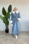 Kürk Detaylı Denim Takım |  Mavi
