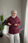 Liza Gold Düğmeli Gömlek | Bordo