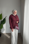 Liza Gold Düğmeli Gömlek | Bordo