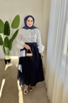 Piliseli Poplin Etek | Lacivert
