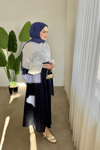 Piliseli Poplin Etek | Lacivert