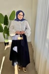 Piliseli Poplin Etek | Lacivert