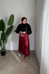 Premium Taşlı Etek | Bordo