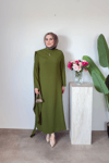 Sahra Pelerinli Elbise | Yağ Yeşili
