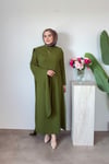 Sahra Pelerinli Elbise | Yağ Yeşili