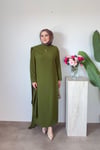 Sahra Pelerinli Elbise | Yağ Yeşili