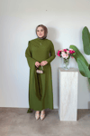 Sahra Pelerinli Elbise | Yağ Yeşili