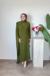 Sahra Pelerinli Elbise | Yağ Yeşili
