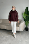 Scuba Taşlı Kapişonlu Sweat | Bordo