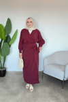 Soft Yandan Bağlama Detaylı Elbise | Bordo