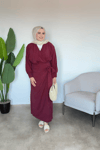 Soft Yandan Bağlama Detaylı Elbise | Bordo