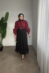 Tasarım Kolu Güllü Gömlek | Bordo