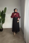 Tasarım Kolu Güllü Gömlek | Bordo