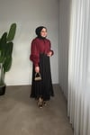 Tasarım Kolu Güllü Gömlek | Bordo
