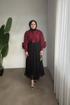Tasarım Kolu Güllü Gömlek | Bordo