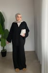V Yaka Detaylı Triko Takım | Siyah