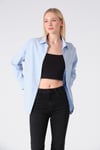 %100 Pamuk Poplin Oversize Kadın Gömlek Mavi