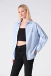 %100 Pamuk Poplin Oversize Kadın Gömlek Mavi