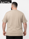 Bej Erkek Büyük Beden Pamuklu Likralı Bisiklet Yaka T-Shirt