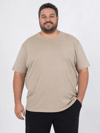 Bej Erkek Büyük Beden Pamuklu Likralı Bisiklet Yaka T-Shirt