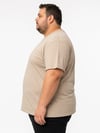 Bej Erkek Büyük Beden Pamuklu Likralı Bisiklet Yaka T-Shirt