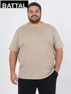 Bej Erkek Büyük Beden Pamuklu Likralı Bisiklet Yaka T-Shirt