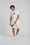 Erkek Baskılı T-shirt Şort Alt Üst Takım Beyaz