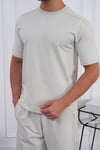 Erkek Yazlık Bej Eşofman Takımı Oversize Tişört Lastikli Bağcıklı Baggy Pantolon
