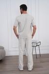 Erkek Yazlık Bej Eşofman Takımı Oversize Tişört Lastikli Bağcıklı Baggy Pantolon
