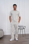 Erkek Yazlık Bej Eşofman Takımı Oversize Tişört Lastikli Bağcıklı Baggy Pantolon