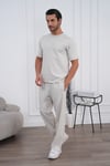 Erkek Yazlık Bej Eşofman Takımı Oversize Tişört Lastikli Bağcıklı Baggy Pantolon