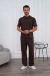 Erkek Yazlık Kahverengi Eşofman Takımı Oversize Tişört Lastikli Bağcıklı Baggy Pantolon