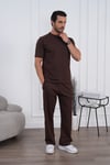 Erkek Yazlık Kahverengi Eşofman Takımı Oversize Tişört Lastikli Bağcıklı Baggy Pantolon
