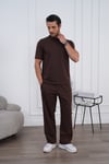 Erkek Yazlık Kahverengi Eşofman Takımı Oversize Tişört Lastikli Bağcıklı Baggy Pantolon