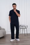 Erkek Yazlık Lacivert Eşofman Takımı Oversize Tişört Lastikli Bağcıklı Baggy Pantolon