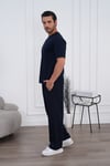 Erkek Yazlık Lacivert Eşofman Takımı Oversize Tişört Lastikli Bağcıklı Baggy Pantolon