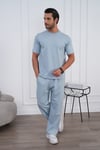 Erkek Yazlık Mavi Eşofman Takımı Oversize Tişört Lastikli Bağcıklı Baggy Pantolon