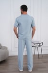 Erkek Yazlık Mavi Eşofman Takımı Oversize Tişört Lastikli Bağcıklı Baggy Pantolon