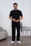 Erkek Yazlık Siyah Eşofman Takımı Oversize Tişört Lastikli Bağcıklı Baggy Pantolon