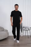 Erkek Yazlık Siyah Eşofman Takımı Oversize Tişört Lastikli Bağcıklı Baggy Pantolon