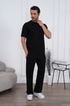 Erkek Yazlık Siyah Eşofman Takımı Oversize Tişört Lastikli Bağcıklı Baggy Pantolon